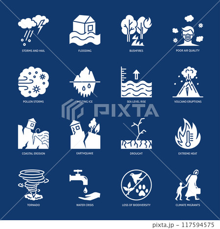 Effects of climate change icon set 117594575