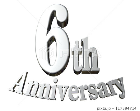 3DCG文字「6th Anniversary/6周年」シルバー,銀 117594714