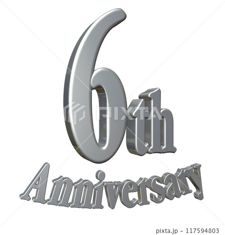3DCG文字「6th Anniversary/6周年」シルバー,銀 3DCG文字「6th Anniversary/6周年」シルバー,銀 117594803