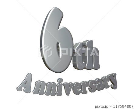 3DCG文字「6th Anniversary/6周年」シルバー,銀 117594807