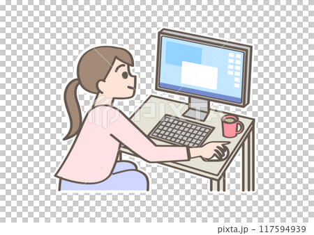 パソコンの前に座る女性 117594939