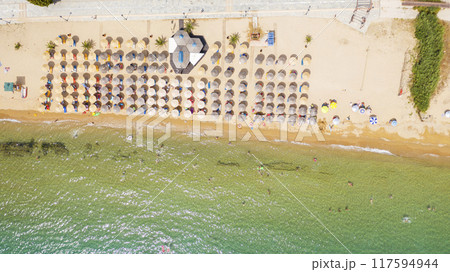 Aerial view at the beach. Beautiful natural seascape at the summer time. Aerial view at the beach. Beautiful natural seascape at the summer time. 117594944