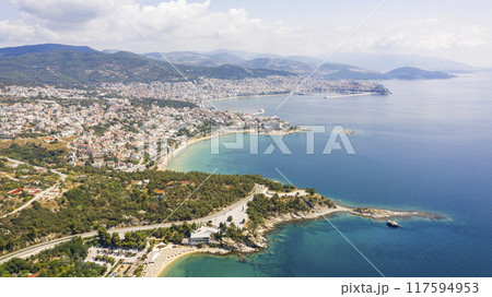 Aerial view the city of Kavala in northern Greek. 117594953