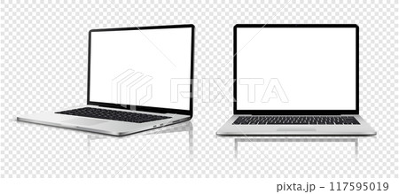 Laptop computer with white screen on transparent background 117595019