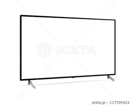 Realistic white screen LED TV television from angled view Realistic white screen LED TV television from angled view 117595022