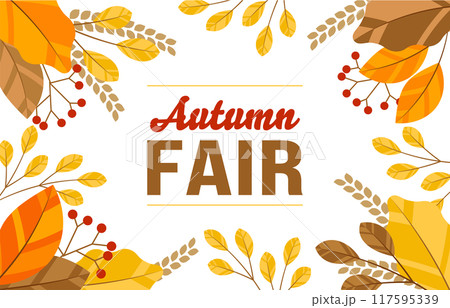 秋の背景イラスト素材 ベクター 木の葉 葉っぱ 紅葉 白背景 フレーム 117595339