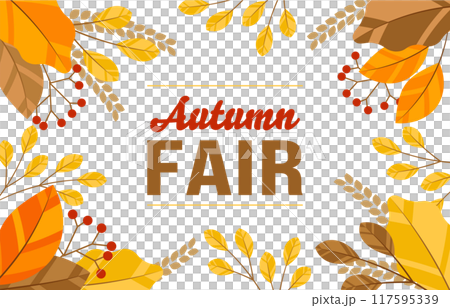 秋の背景イラスト素材 ベクター 木の葉 葉っぱ 紅葉 白背景 フレーム 117595339