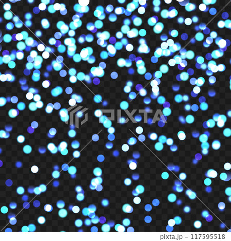 Blue and white bokeh lights on dark background, creating tranquility. Vector 117595518
