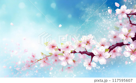 AI生成画像:青空に舞う桜の花びら AI生成画像:青空に舞う桜の花びら 117595607