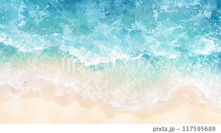 白い砂浜の渚の水彩イラスト背景 117595689