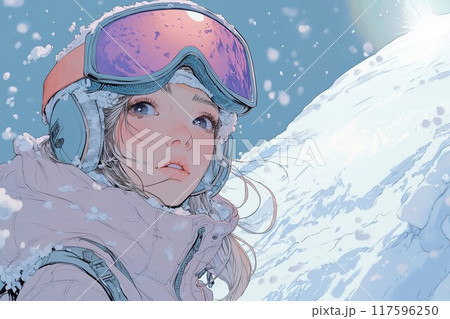 雪山でウィンタースポーツを楽しむ女性 117596250