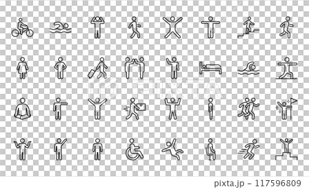 人の動作や行動　運動をする人のアイコンセット	 117596809