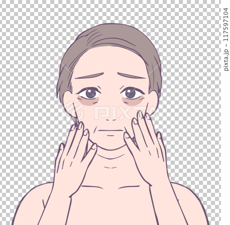 因黑眼圈而臉色困擾的中年婦女上半身美女插畫 117597104