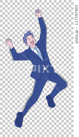 Smiling young man jumping Smiling young man jumping 117597905