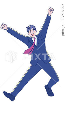 笑顔でジャンプする若い男性 笑顔でジャンプする若い男性 117597907