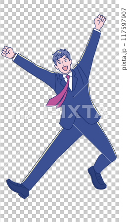 笑顔でジャンプする若い男性 笑顔でジャンプする若い男性 117597907