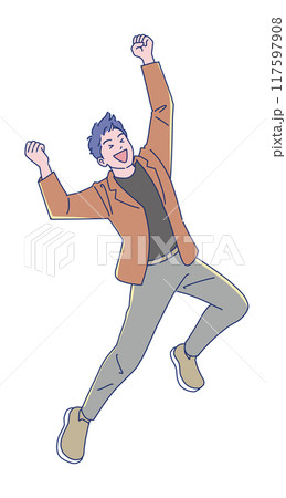 笑顔でジャンプする若い男性 117597908