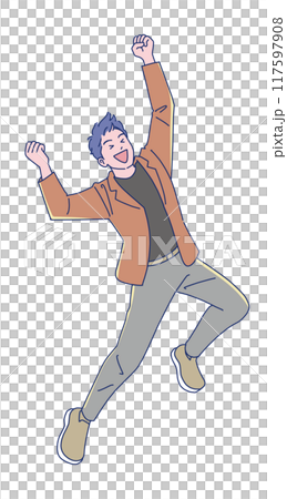 笑顔でジャンプする若い男性 117597908