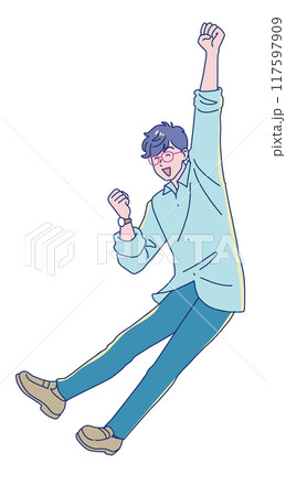 笑顔でジャンプする若い男性 117597909