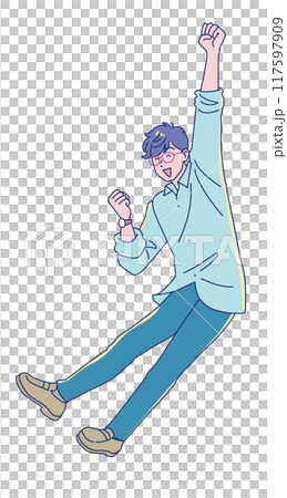 笑顔でジャンプする若い男性 117597909