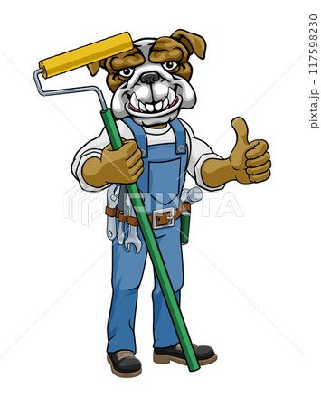 Bulldog Painter Decorator Paint Roller Mascot Man Bulldog Painter Decorator Paint Roller Mascot Man 117598230