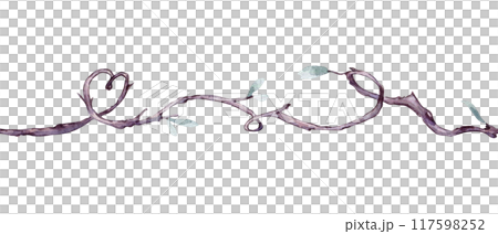 Tree branches heart shaped watercolor seamless border isolated. Intertwined liana with delicate green leaves repeating pattern hand drawn. Elements for natural designs, Valentine day, rustic wedding 117598252