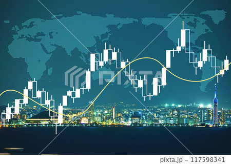 円ドル、株価チャート 都市風景 円ドル、株価チャート 都市風景 117598341