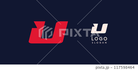 Wide bold red letter U, modern dynamic logo for business identity of technological, automotive and sports business. Vector illustration. Wide bold red letter U, modern dynamic logo for business identity of technological, automotive and sports business. Vector illustration. 117598464