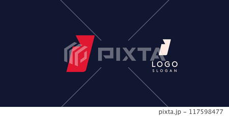 Wide bold red letter I, modern dynamic logo for business identity of technological, automotive and sports business. Vector illustration. Wide bold red letter I, modern dynamic logo for business identity of technological, automotive and sports business. Vector illustration. 117598477
