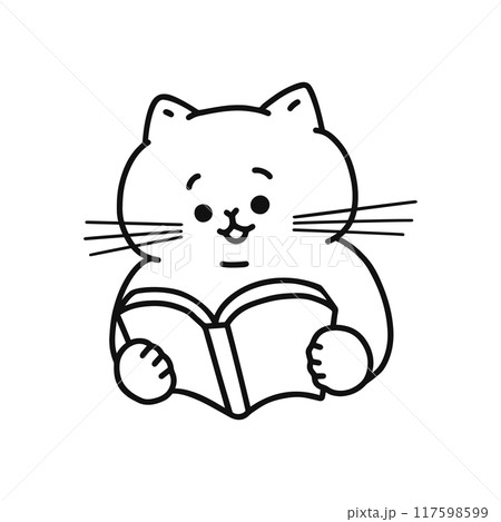本を読む猫・線画 117598599