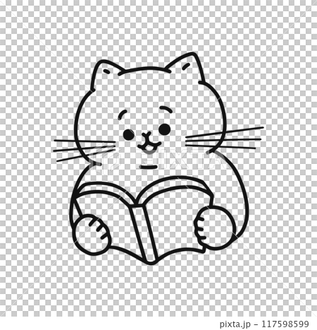 Cat reading a book, line drawing 117598599