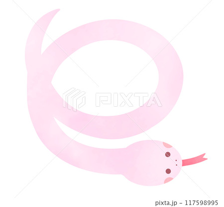 巳年 くるりと丸を描く薄ピンク色の蛇のイラスト 117598995