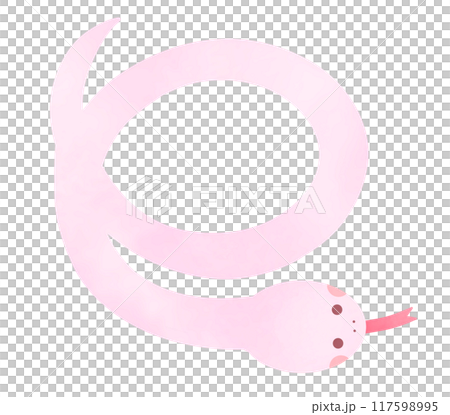 巳年 くるりと丸を描く薄ピンク色の蛇のイラスト 117598995