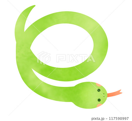 巳年 くるりと丸を描く緑色の蛇のイラスト 117598997