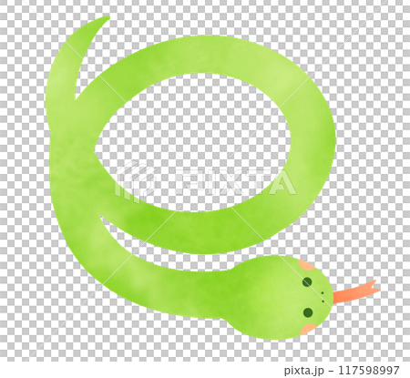 巳年 くるりと丸を描く緑色の蛇のイラスト 117598997