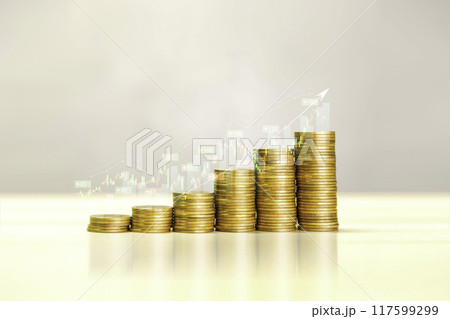 gold money coin background are laid in graph.Business success concept wealth stock investment.Business in the digital age.Digital transformation for next generation technology. concept saving money 117599299