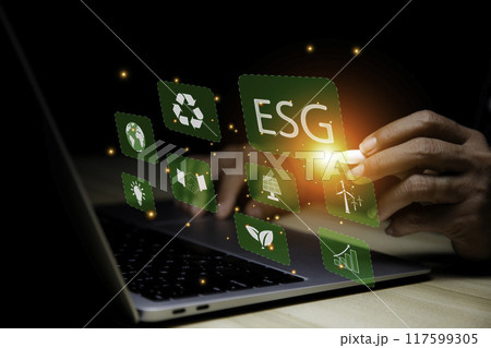 business people pointing to ESG ,eco green energy system icon. Net zero 2050, ESG concept for environmental, sustainable and ethical, environmentally friendly, eco earth day ,friendly energy,. business people pointing to ESG ,eco green energy system icon. Net zero 2050, ESG concept for environmental, sustainable and ethical, environmentally friendly, eco earth day ,friendly energy,. 117599305