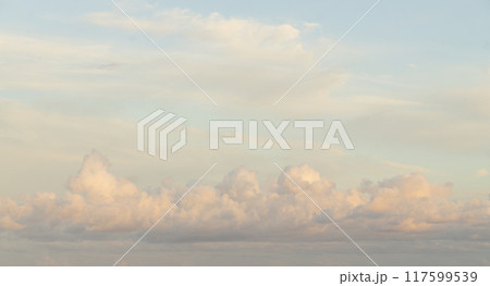 Pastel pale and blue foggy cloudy sky wallpaper. Copy space background. 117599539