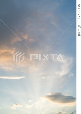 Morning cloudy sky with sun rays. Copy space wallpaper. Morning cloudy sky with sun rays. Copy space wallpaper. 117599550