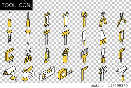 Isometric simple line drawing tool icon set 117599570