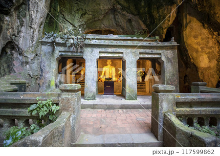 This is a beautiful view of the Marble Mountains, a famous tourist attraction in Vietnam. 117599862