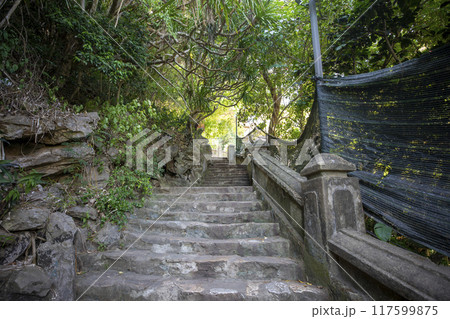 This is a beautiful view of the Marble Mountains, a famous tourist attraction in Vietnam. 117599875