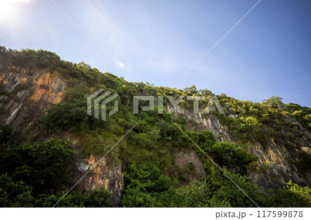 This is a beautiful view of the Marble Mountains, a famous tourist attraction in Vietnam. 117599878