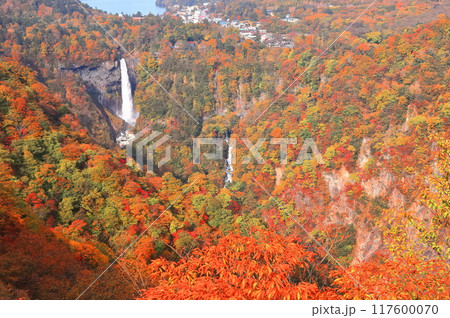 【栃木県】晴天の華厳の滝の紅葉（日光） 117600070