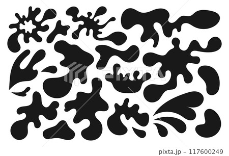 Water splash drops shapes black sea ocean waves stencil Vector set of sauce river isolated splashes 117600249
