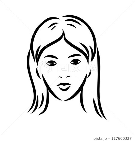 Silhouette of a head of a sweet lady. A girl shows a hairstyle of a woman 117600327