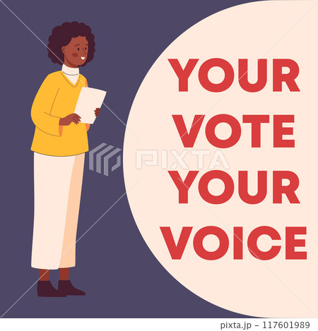 Minimalist artwork showing a young, ethnic woman participating in a national election. The scene underlines the importance of voting and the role of diverse voices in democracy Minimalist artwork showing a young, ethnic woman participating in a national election. The scene underlines the importance of voting and the role of diverse voices in democracy 117601989
