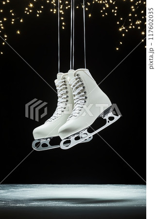 Pair of white ice skates hanging on laces...のイラスト素材 [117602035] - PIXTA