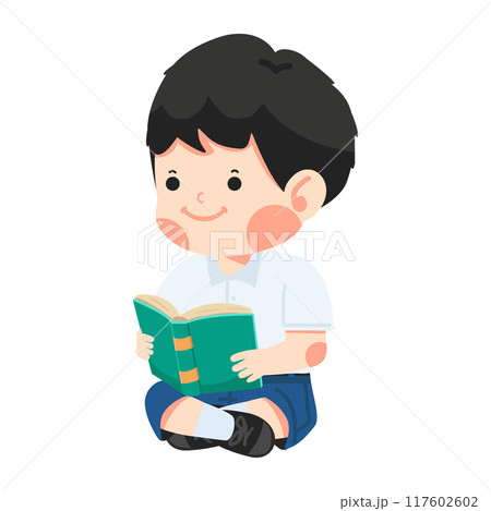 Happy kid sitting and reading a book 117602602