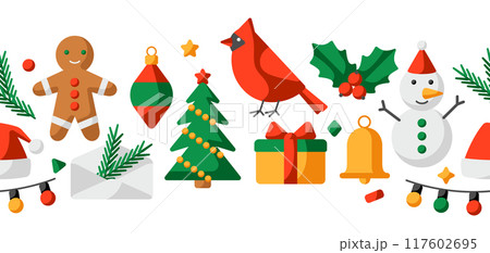Merry Christmas pattern. Holiday background in cartoon style. Merry Christmas pattern. Holiday background in cartoon style. 117602695